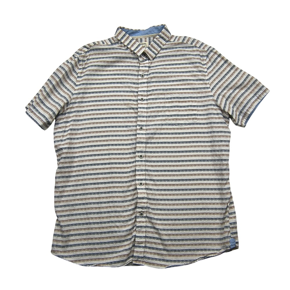Natural Blue Mens XXL Linen Cotton Striped Short Sleeve Button Shirt Beige‎ Blue